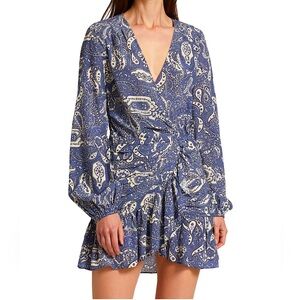 Veronica Beard SILK Blue & Cream Paisley Ruffle Long Sleeve Erinne Dress